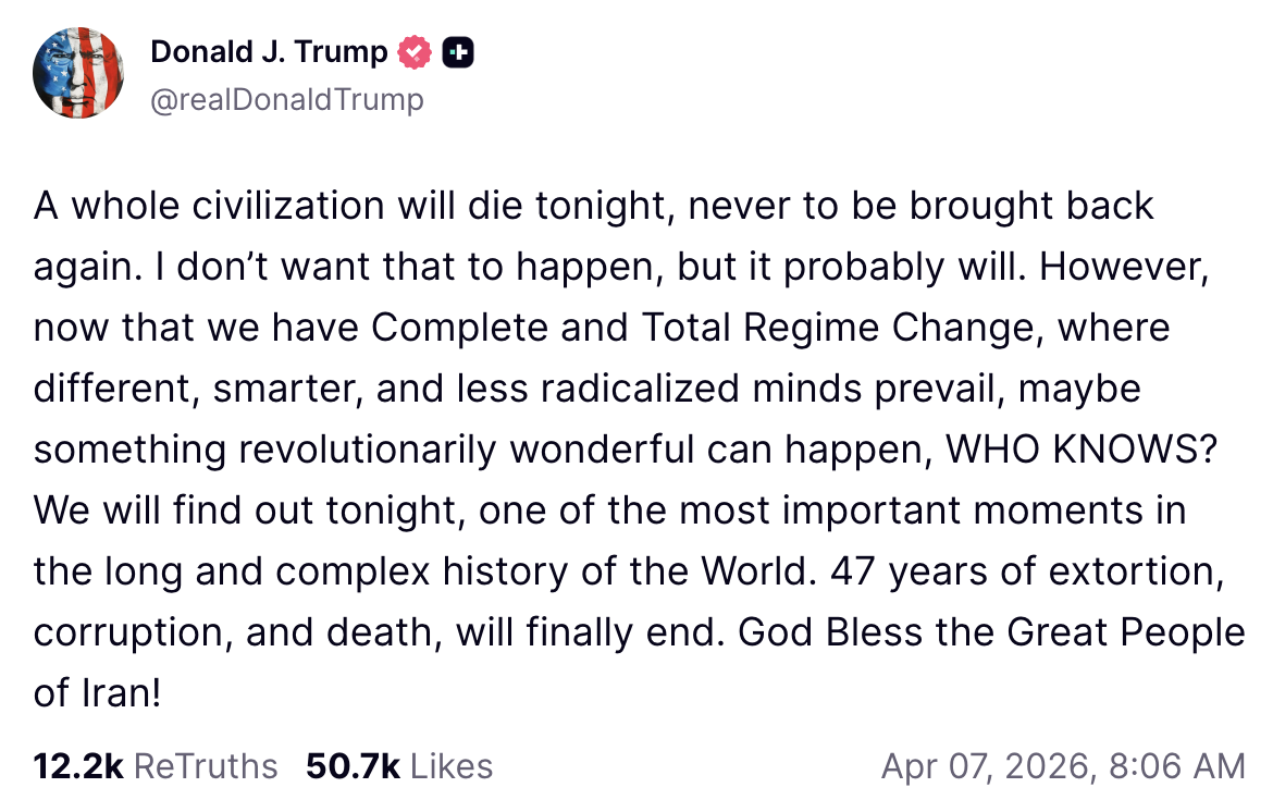 President Trump threatens genocide